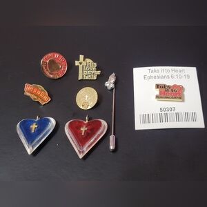 Religious Lot Jewelry Pendants Pins Cross Pray Heart